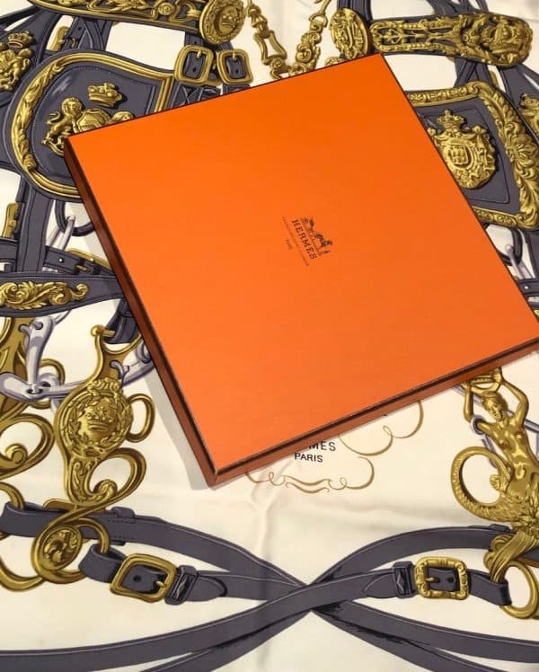 HERMÈS Scarf Brides de Gala Silk H Grygkar Red Grey Gold W/Box - Image 2