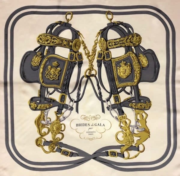 HERMÈS Scarf Brides de Gala Silk H Grygkar Red Grey Gold W/Box - Image 4