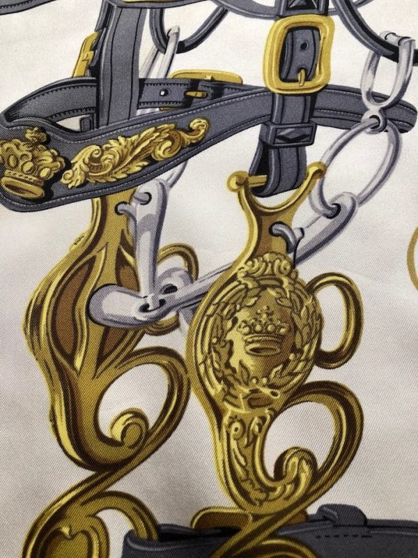 HERMÈS Scarf Brides de Gala Silk H Grygkar Red Grey Gold W/Box - Image 10