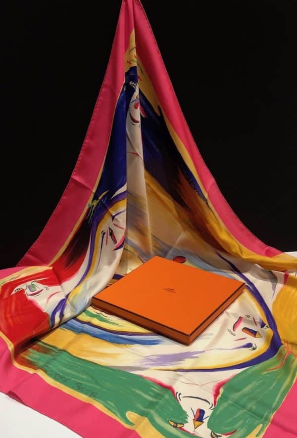 HERMÈS Scarf Smiles In The Third Millenary By Sefedin Ibrahim Alamin 2000 W/Box