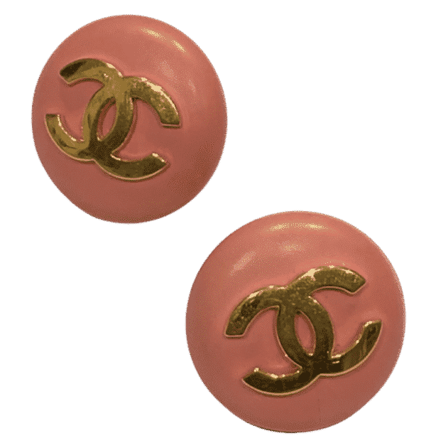 CHANEL Vintage CC Button Clip-On earrings Pink CC Logo 2004