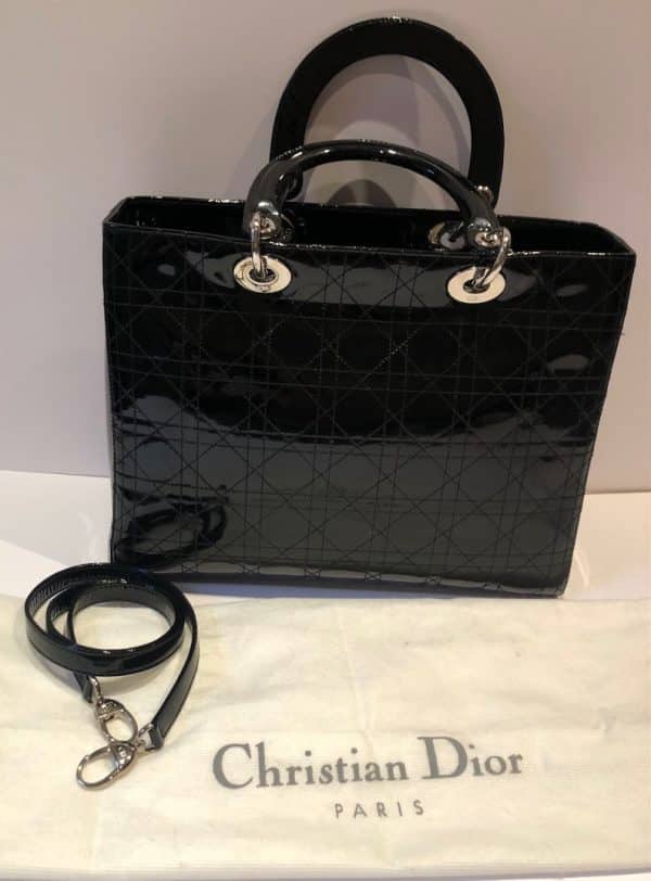 CHRISTIAN DIOR Large LADY DIOR Bag Black Patent Cannage Calfskin - Image 2