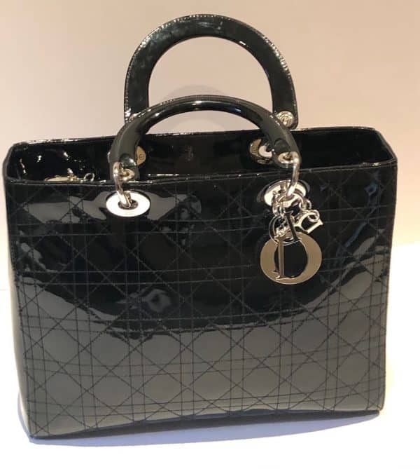 CHRISTIAN DIOR Large LADY DIOR Bag Black Patent Cannage Calfskin - Image 3