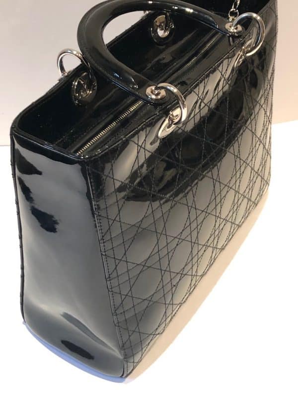 CHRISTIAN DIOR Large LADY DIOR Bag Black Patent Cannage Calfskin - Image 4