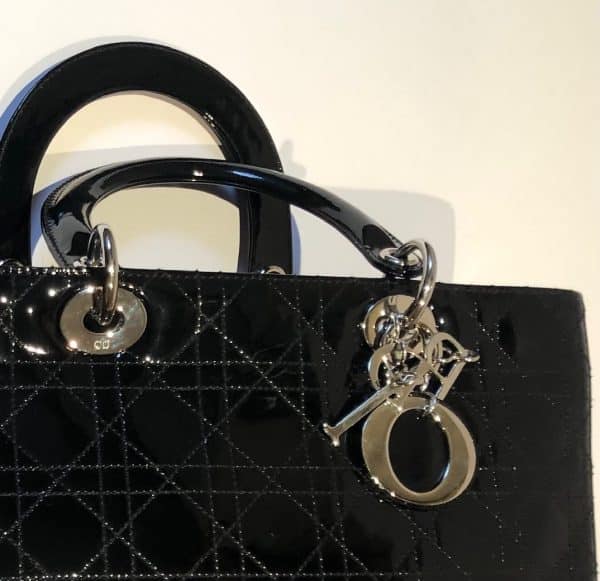 CHRISTIAN DIOR Large LADY DIOR Bag Black Patent Cannage Calfskin - Image 5