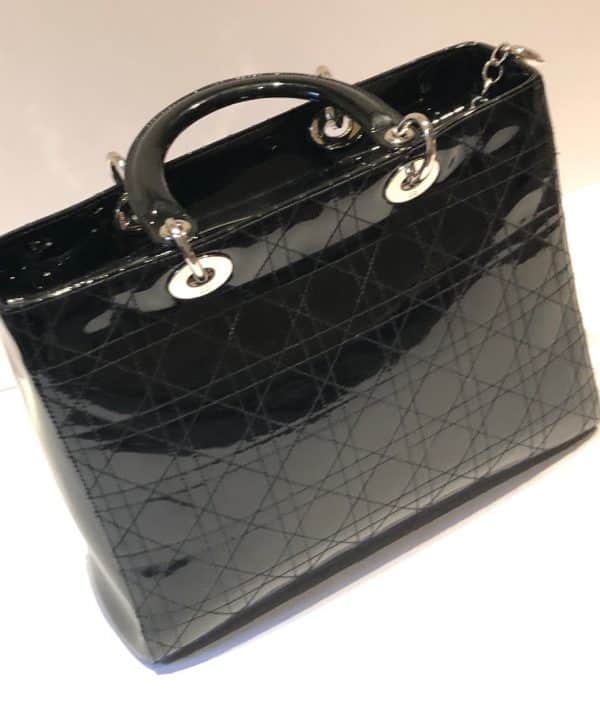 CHRISTIAN DIOR Large LADY DIOR Bag Black Patent Cannage Calfskin - Image 7