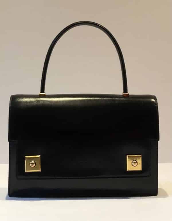 HERMÈS Piano Handbag Black Box Leather Vintage Circa 1960s W/Box - Image 3