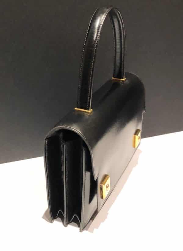 HERMÈS Piano Handbag Black Box Leather Vintage Circa 1960s W/Box - Image 7