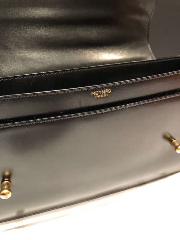 HERMÈS Piano Handbag Black Box Leather Vintage Circa 1960s W/Box - Image 9
