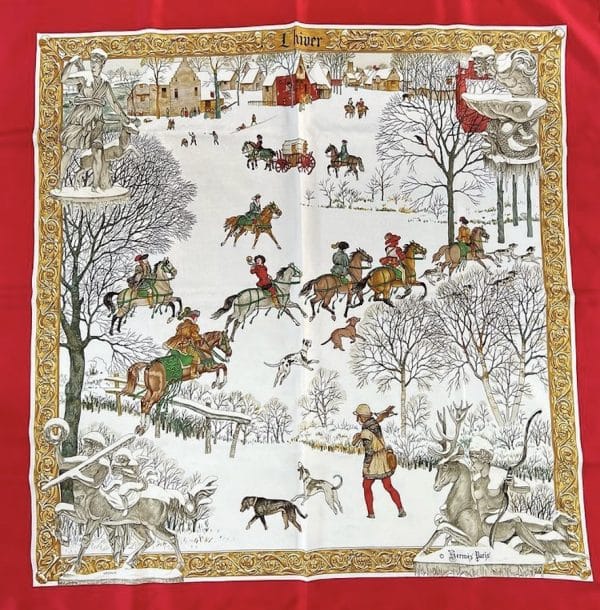 HERMÈS Scarf L'Hiver By Ledoux 1968 W/Box - Image 2