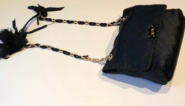 LANVIN Black Quilted Happy Medium Shoulder Satin Bag Chain Flower Strap - Image 10