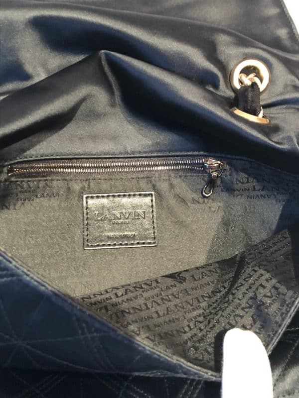 LANVIN Black Quilted Happy Medium Shoulder Satin Bag Chain Flower Strap - Image 6