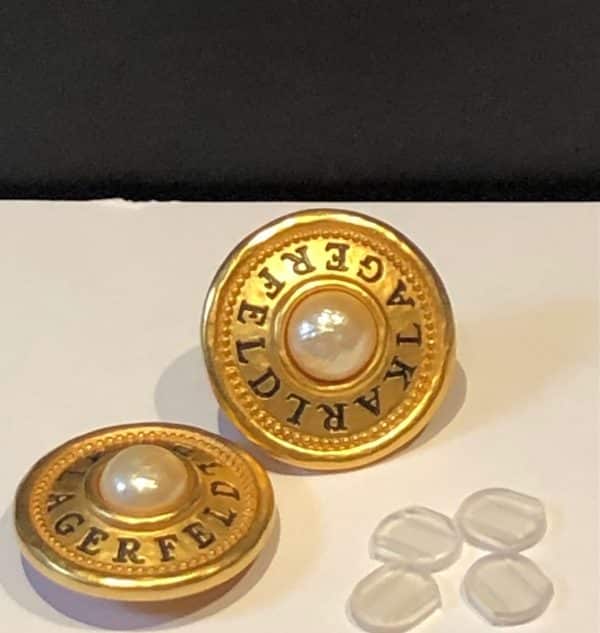 KARL LAGERFELD Vintage Iconic Logo Jumbo Earrings Gold Tone & Pearl - Image 3