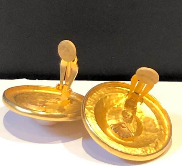 KARL LAGERFELD Vintage Iconic Logo Jumbo Earrings Gold Tone & Pearl - Image 4