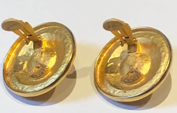 KARL LAGERFELD Vintage Iconic Logo Jumbo Earrings Gold Tone & Pearl - Image 5