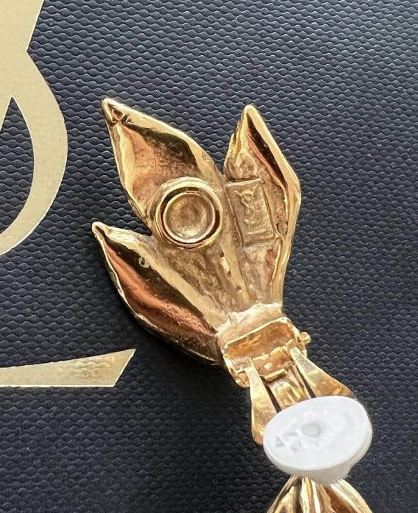 YVES SAINT-LAURENT Pearl Tulip Flower Clip-On Drop Earrings Circa 1980-1990s - Image 3