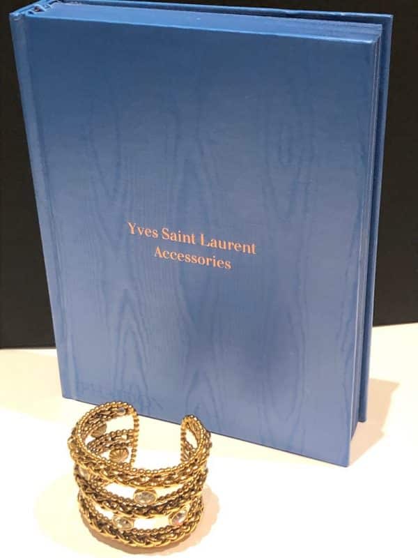 YVES SAINT-LAURENT Vintage 18K Gold Tone Cuff Bracelet Oval Crystals Circa 1980s