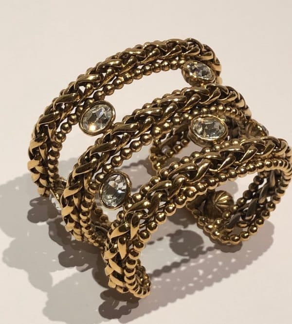 YVES SAINT-LAURENT Vintage 18K Gold Tone Cuff Bracelet Oval Crystals Circa 1980s - Image 2