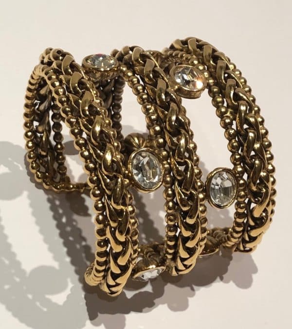 YVES SAINT-LAURENT Vintage 18K Gold Tone Cuff Bracelet Oval Crystals Circa 1980s - Image 3