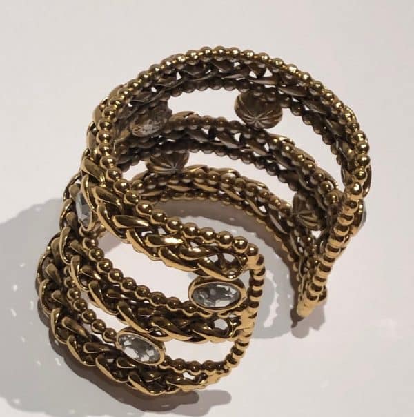 YVES SAINT-LAURENT Vintage 18K Gold Tone Cuff Bracelet Oval Crystals Circa 1980s - Image 7