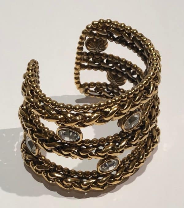 YVES SAINT-LAURENT Vintage 18K Gold Tone Cuff Bracelet Oval Crystals Circa 1980s - Image 8