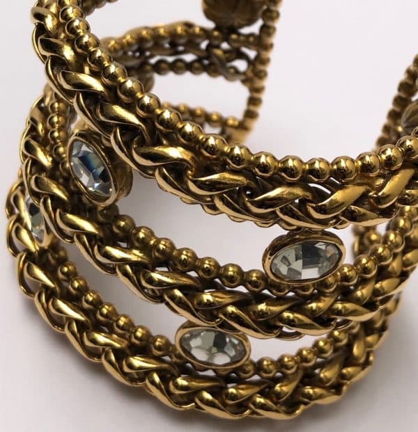 YVES SAINT-LAURENT Vintage 18K Gold Tone Cuff Bracelet Oval Crystals Circa 1980s - Image 4