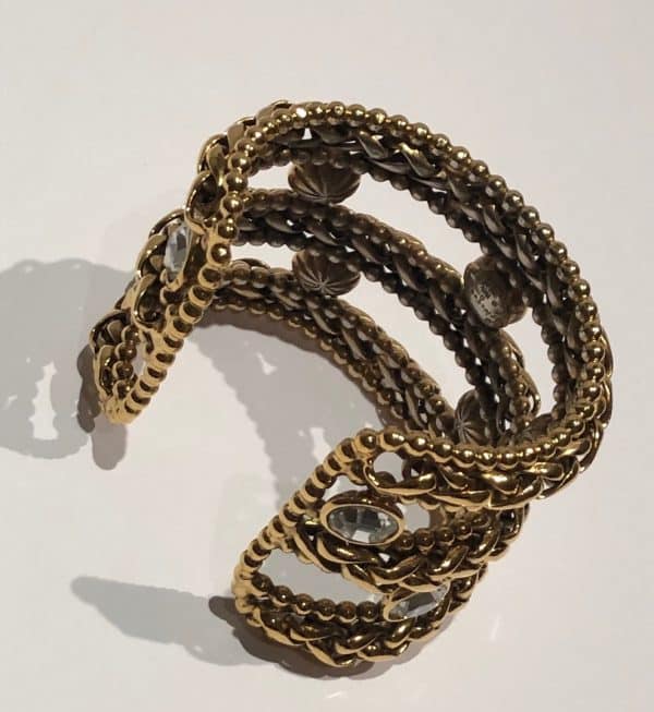 YVES SAINT-LAURENT Vintage 18K Gold Tone Cuff Bracelet Oval Crystals Circa 1980s - Image 6