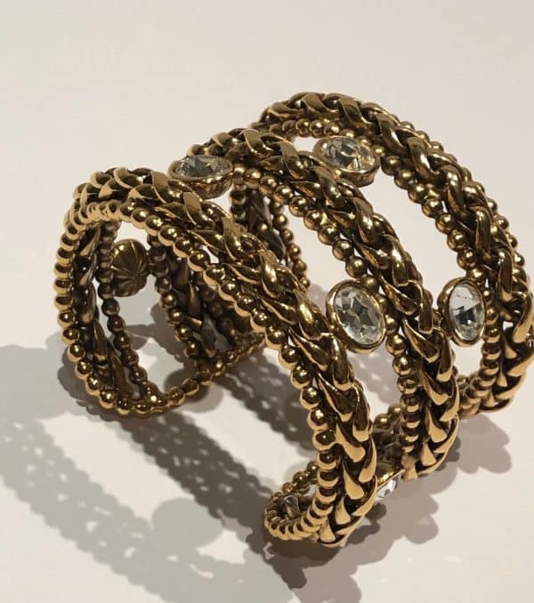 YVES SAINT-LAURENT Vintage 18K Gold Tone Cuff Bracelet Oval Crystals Circa 1980s - Image 5