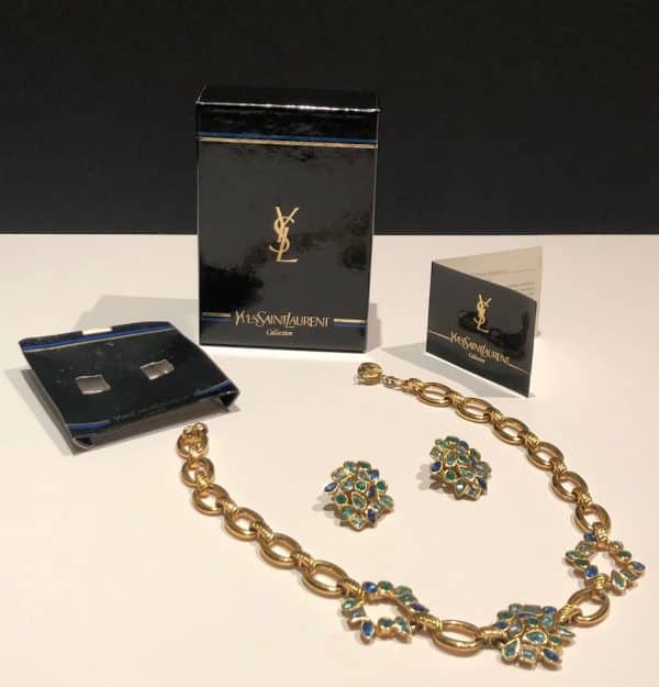 YVES SAINT-LAURENT Vintage Necklace Earrings Flower Set Gripoix Gold Circa 1990s - Image 2