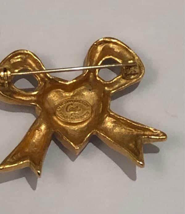 CHRISTIAN LACROIX Vintage Ribbon Bow Red Enamel Heart Brooch - Image 4