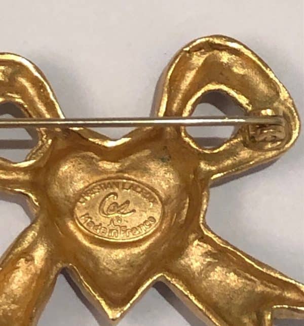 CHRISTIAN LACROIX Vintage Ribbon Bow Red Enamel Heart Brooch - Image 5