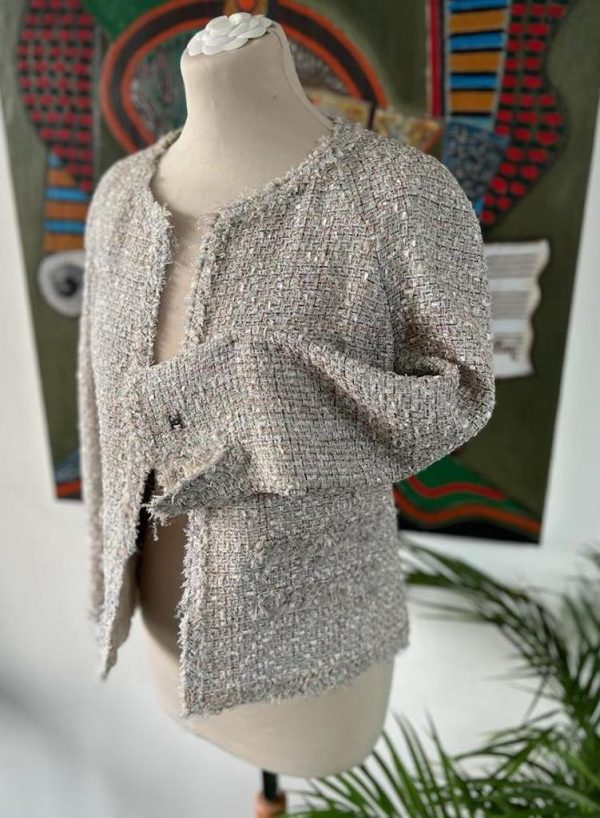 CHANEL 2005 Spring Multi Colour Tweed Short Jacket With Metallic Gold - Image 2