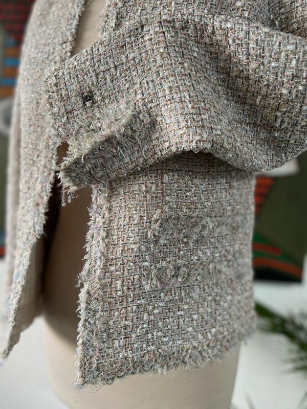 CHANEL 2005 Spring Multi Colour Tweed Short Jacket With Metallic Gold - Image 7