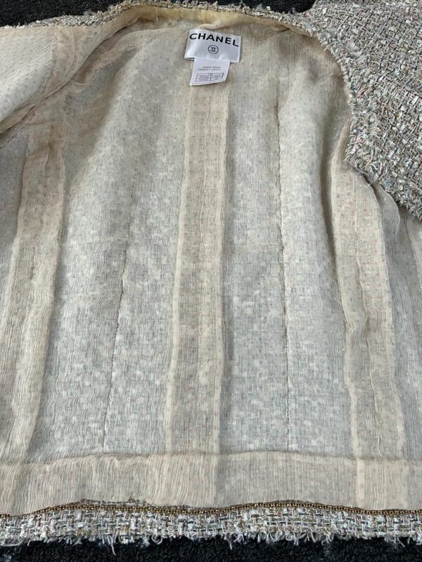 CHANEL 2005 Spring Multi Colour Tweed Short Jacket With Metallic Gold - Image 5