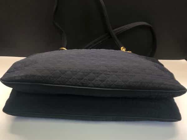 CHRISTIAN DIOR Vintage Lady DIOR 42 cm Bag Black Quilted Canvas Gold Charms 1980s - Image 10