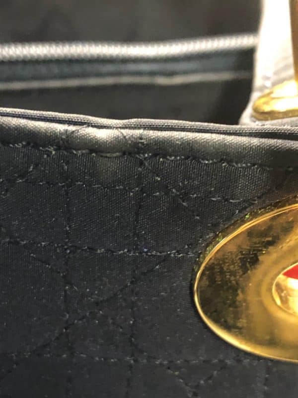 CHRISTIAN DIOR Vintage Lady DIOR 42 cm Bag Black Quilted Canvas Gold Charms 1980s - Image 16