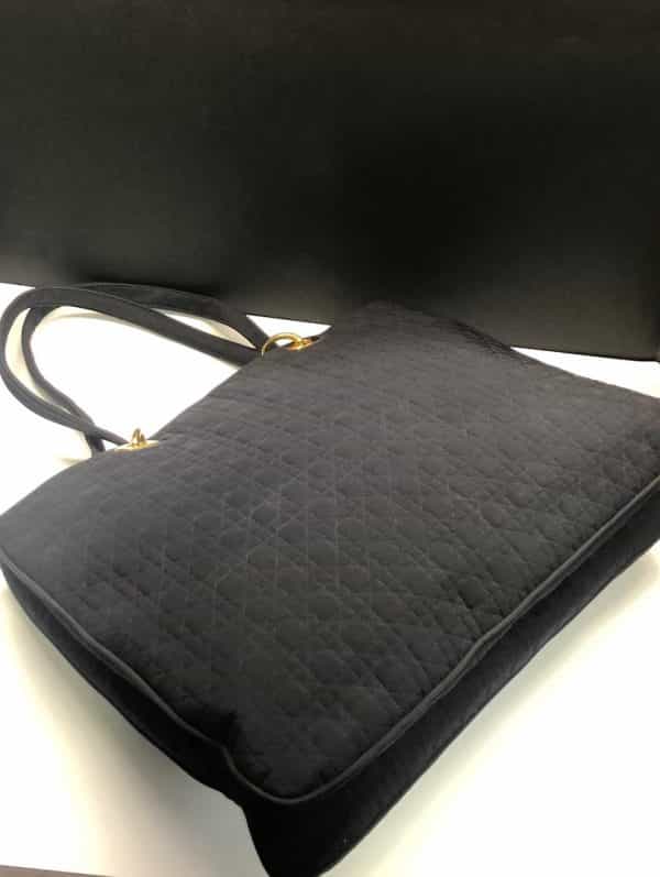 CHRISTIAN DIOR Vintage Lady DIOR 42 cm Bag Black Quilted Canvas Gold Charms 1980s - Image 9