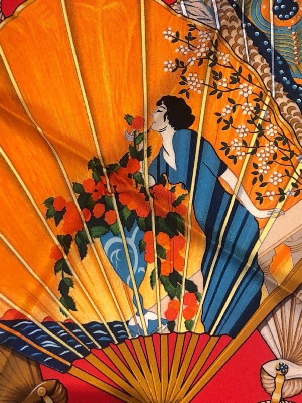 HERMÈS Scarf Brise de Charme Vintage Red By J.Abadie 1985 W/Box - Image 9