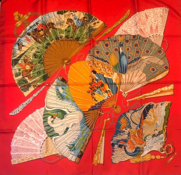 HERMÈS Scarf Brise de Charme Vintage Red By J.Abadie 1985 W/Box - Image 3