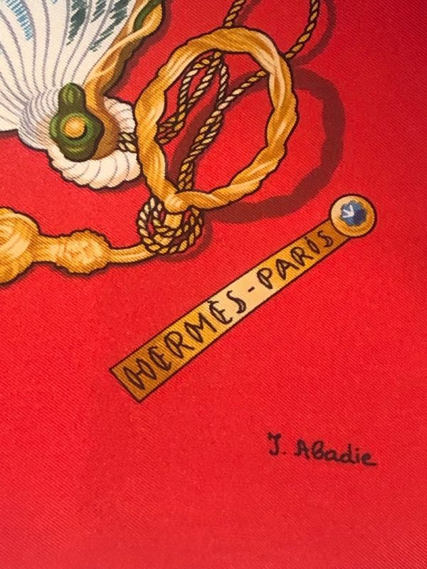 HERMÈS Scarf Brise de Charme Vintage Red By J.Abadie 1985 W/Box - Image 4