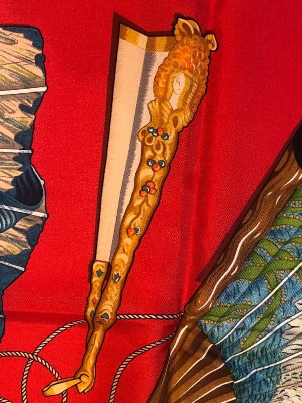 HERMÈS Scarf Brise de Charme Vintage Red By J.Abadie 1985 W/Box - Image 8