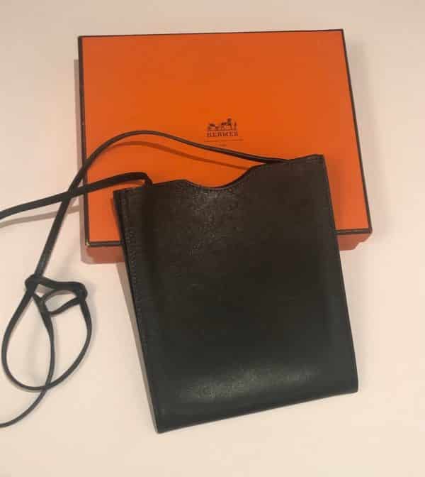 HERMÈS Vintage Onimaitou Crossbody Shoulder Bag Pochette Box Calf Black - Image 2