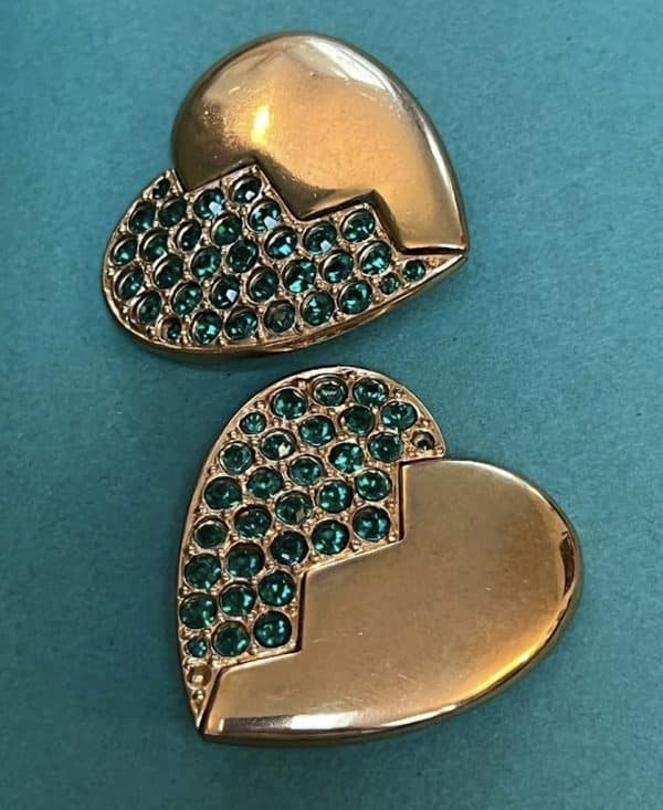 YVES SAINT-LAURENT Haute Couture Vintage Heart-Shaped Earrings Emerald Green Diamante By Goossens Circa 1983 - Image 2