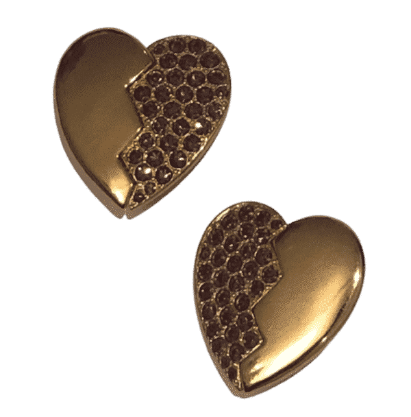 YVES SAINT-LAURENT Haute Couture Vintage Heart-Shaped Earrings Red Diamante By Goossens Circa 1983