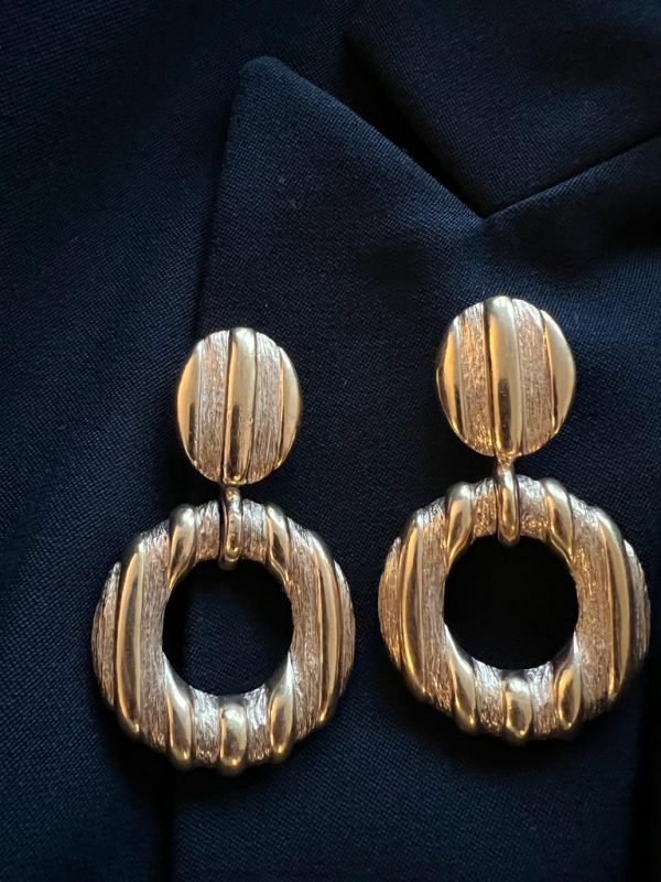 YVES SAIN-LAURENT Gold Tone Knocker Earrings Vintage