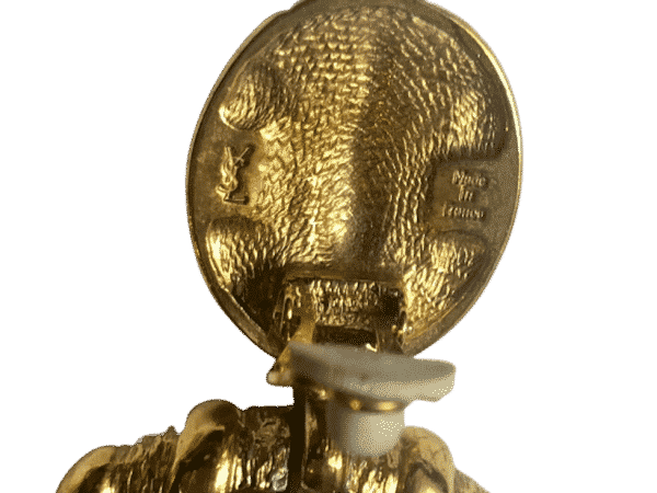 YVES SAINT-LAURENT Vintage 1990s Gold Toned Hammered Door Knocker Clip-On Earrings - Image 7