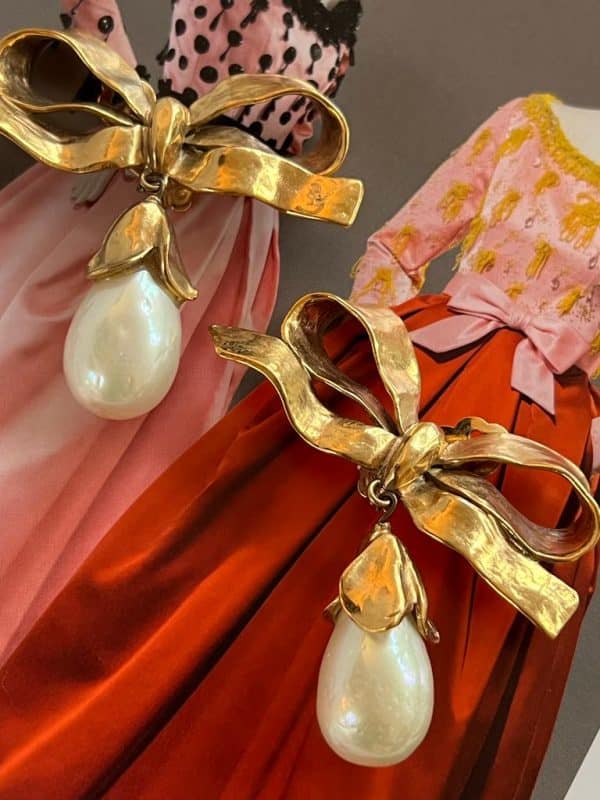 Vintage 80s YVES SAINT-LAURENT PEARL BOW DROP EARRINGS