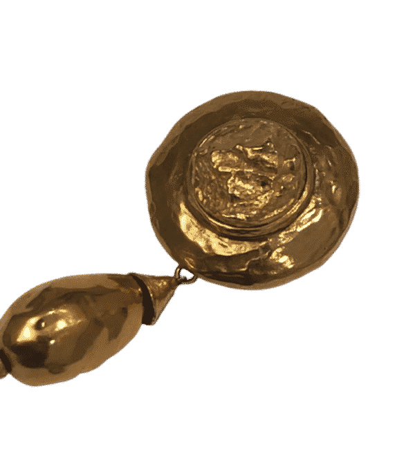 YVES SAINT-LAURENT Vintage Large Drop Brooch Pendant Gold Hammered Circa 1980 - Image 2