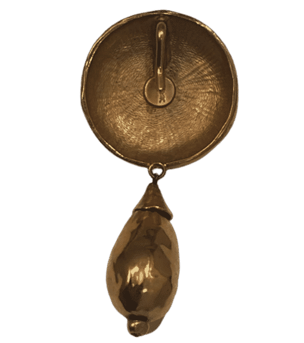 YVES SAINT-LAURENT Vintage Large Drop Brooch Pendant Gold Hammered Circa 1980 - Image 3