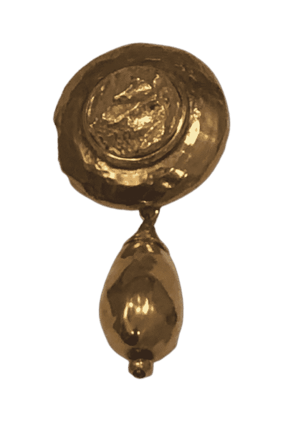 YVES SAINT-LAURENT Vintage Large Drop Brooch Pendant Gold Hammered Circa 1980 - Image 5